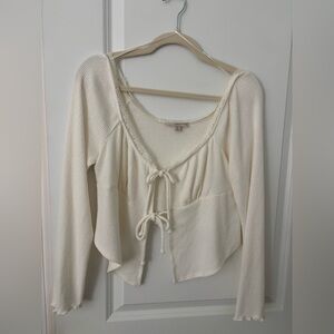 Atelier by Kirious Tie front top ribbed lace soft Cream XL